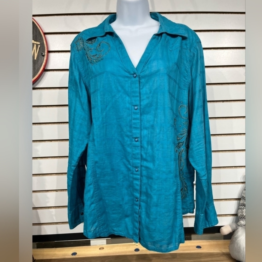 Wrangler Turquoise Embroidered Button Down Shirt XXL - Picture 12 of 16